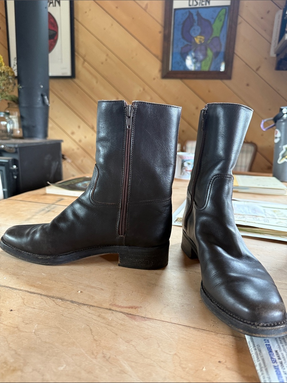 Manolo Blahnik Dark Brown Leather Zip Ankle Boots